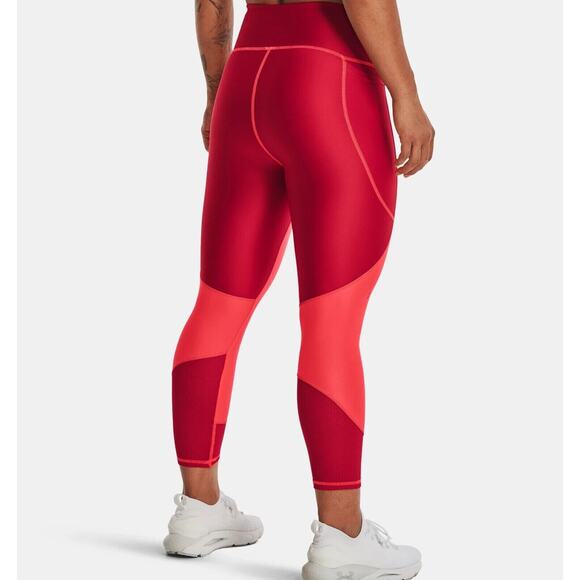 Under Armour Heat Gear Red Coral Orange 6M Ankle Leg Color Block Leggings NEW XS - Picture 2 of 8